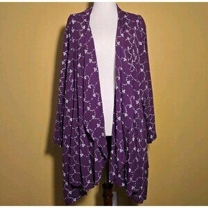 Roaman's Women Purple Long Cardigan Duster Purple Floral Rayon 34W 5-3687-0 Flow